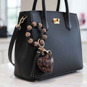 Leopard Print Heart Keychain Bracelet